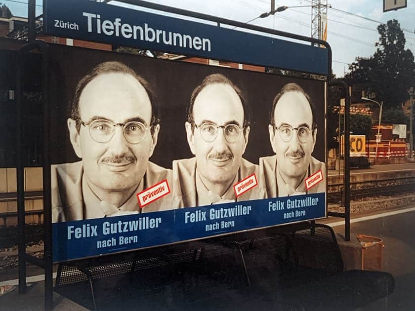 Wahlplakate von Felix Gutzwiller anlässlich der Nationalratswahlen im Jahr 1999