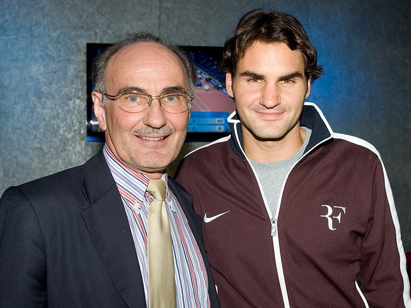 Felix Gutzwiller mit Roger Federer an den Davidoff Swiss Indoors Basel im November 2009